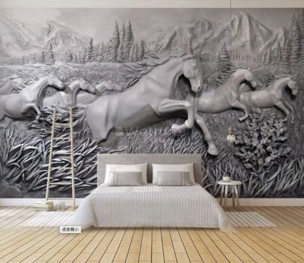 3d wall sculpture of running horses