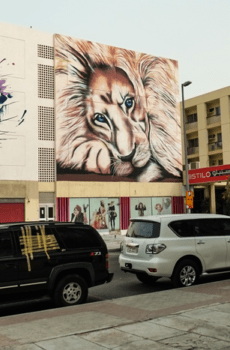 3d Lion Graffiti on building walls