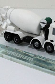 Miniature 3d desktop model of truck with pen and clock