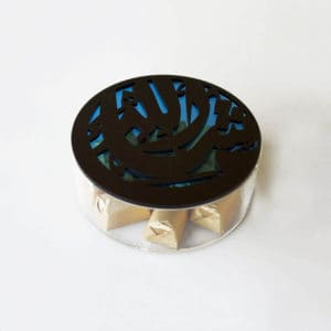 Acrylic boxes in round shape with calligraphy