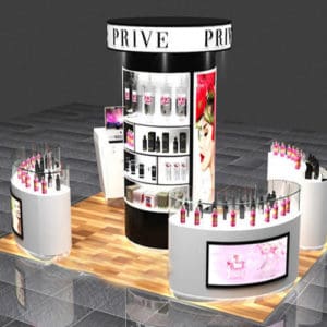 Acrylic kiosk designed for cosmetic shop