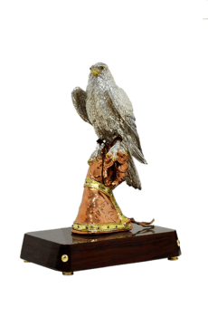 Arabian Falcon and hand sculpture with gold and silver plating