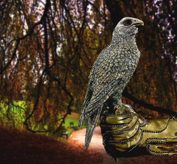 Falcon sculpture studded with branded gems made in Dubai