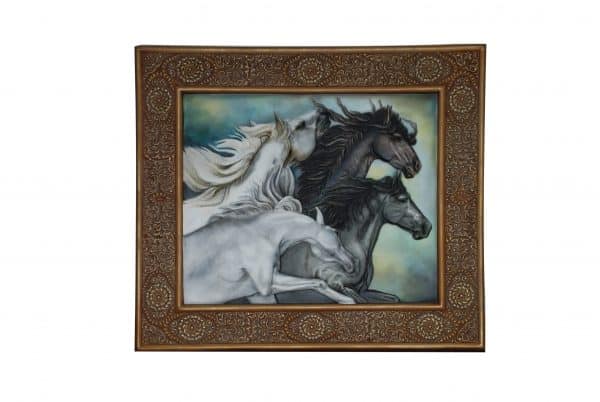 3d Arabian art of horse with wooden frame