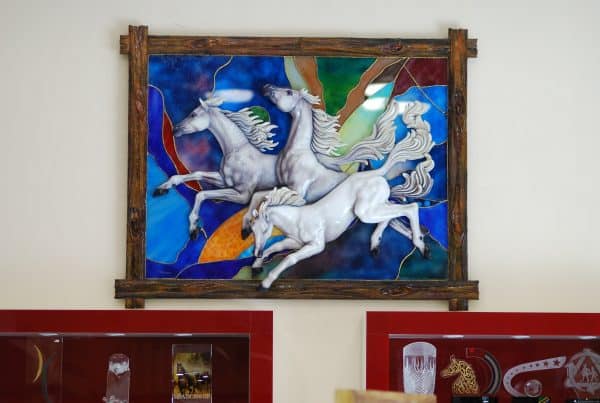 Painting of Arabian horses with wooden frame