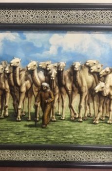 3d painting of Arabic man with camels