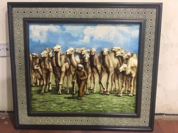 3d painting of Arabic man with camels