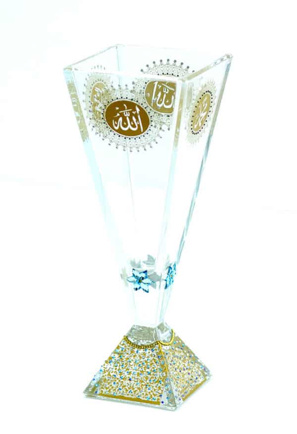 Allah calligraphy in gold on crystal vase