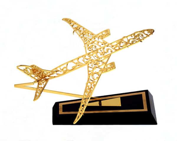 Gold plated Arabic calligraphy aircraft model