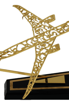 Metal Arabic calligraphy airplane model in gold