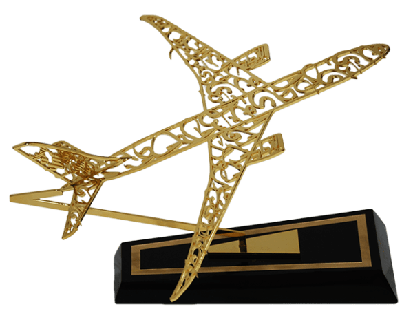 Metal Arabic calligraphy airplane model in gold