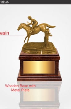 Gold man riding horse souvenir with wooden base