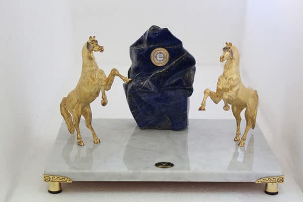 Customized gold plated horse sculpture with clock