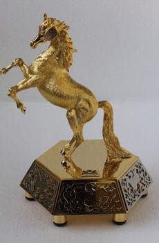Gold plated horse on two legs sculpture