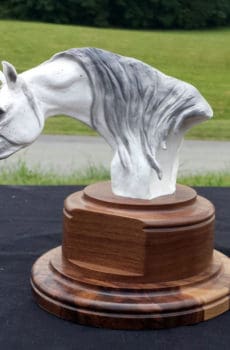3d hand crafted horse head sculpture on wooden base