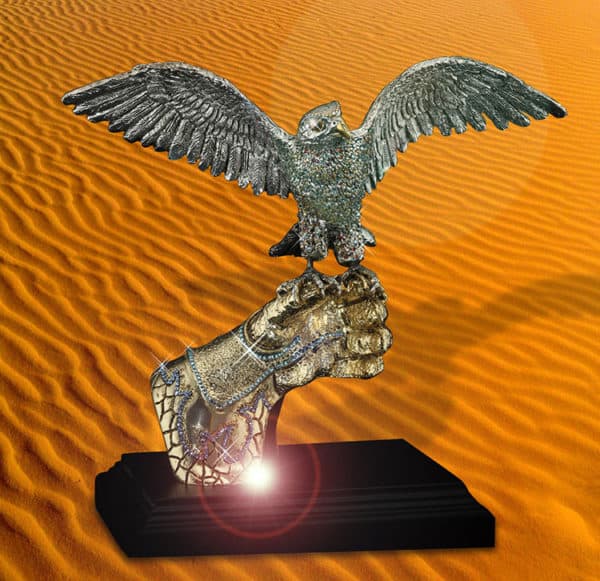 Silver royal customized falcon on hand sculpture