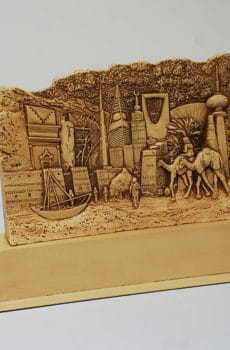 3d collage souvenir made in resin with wood finish