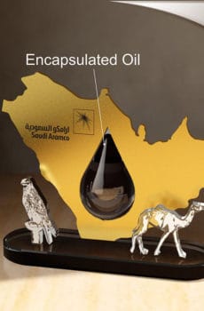 Crystal and metal award with oil encapsulation