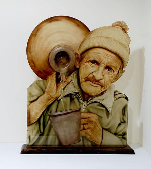 3d holographic glass painting of old man