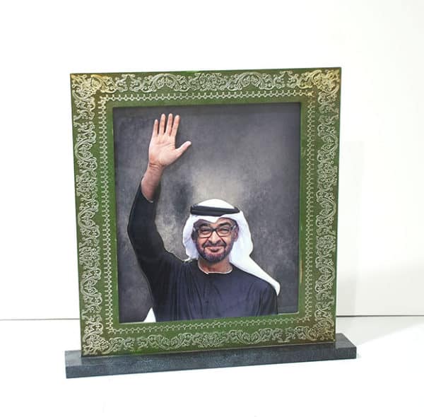 3d painting on glass of UAE king with frame