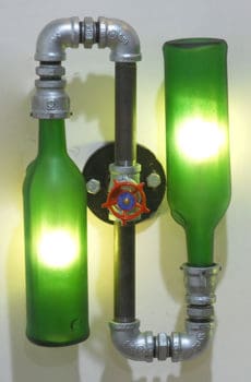 Green glass lamp shade made from up cycled glass bottles