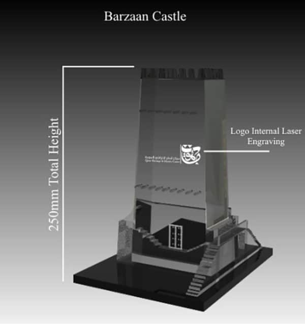 Crystal Qatar Barzan castle souvenir with branding