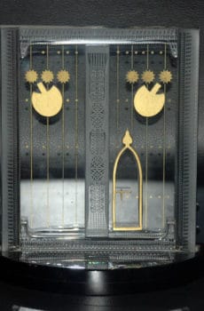 Crystal and metal traditional door with branding