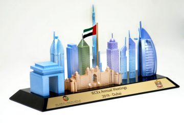Building scale model made with a combination of crystal and metal