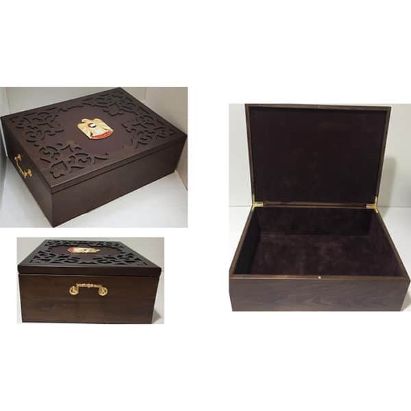 Customized solid wood treasure box with metal handles